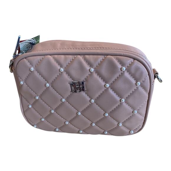 Badgley Mischka Handbags - Badgley Mischka Diamond Quilted Camera Bag Purse pale pink With Pearls Coquette